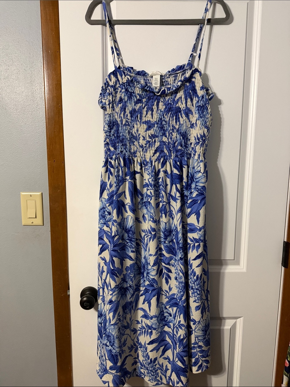 H&M Blue and White Floral Smocked Sundress